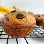 Chocolate Chip Banana Muffins on cooling rack.