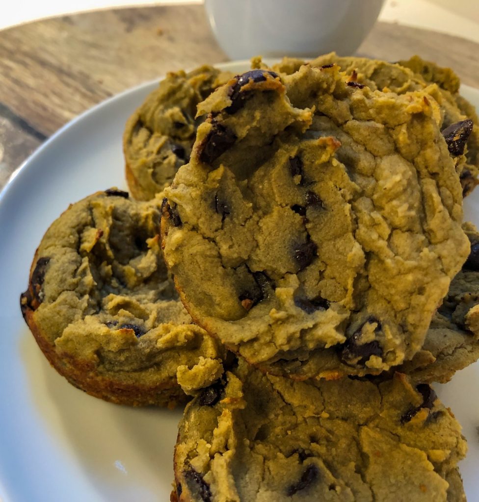 chocolate chip protein muffins on plate