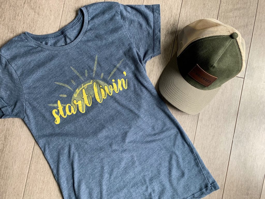 Start living tee and hat from tumbleweed apparel