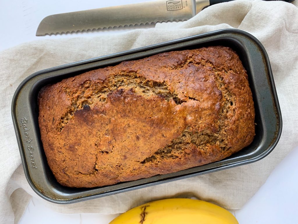 Healthy Banana Bread in loaf pan