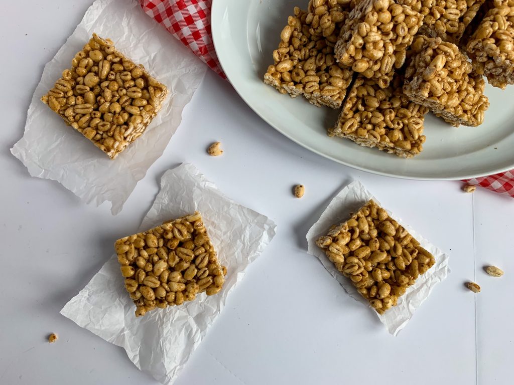 Puffed Wheat Squares overhead shot.