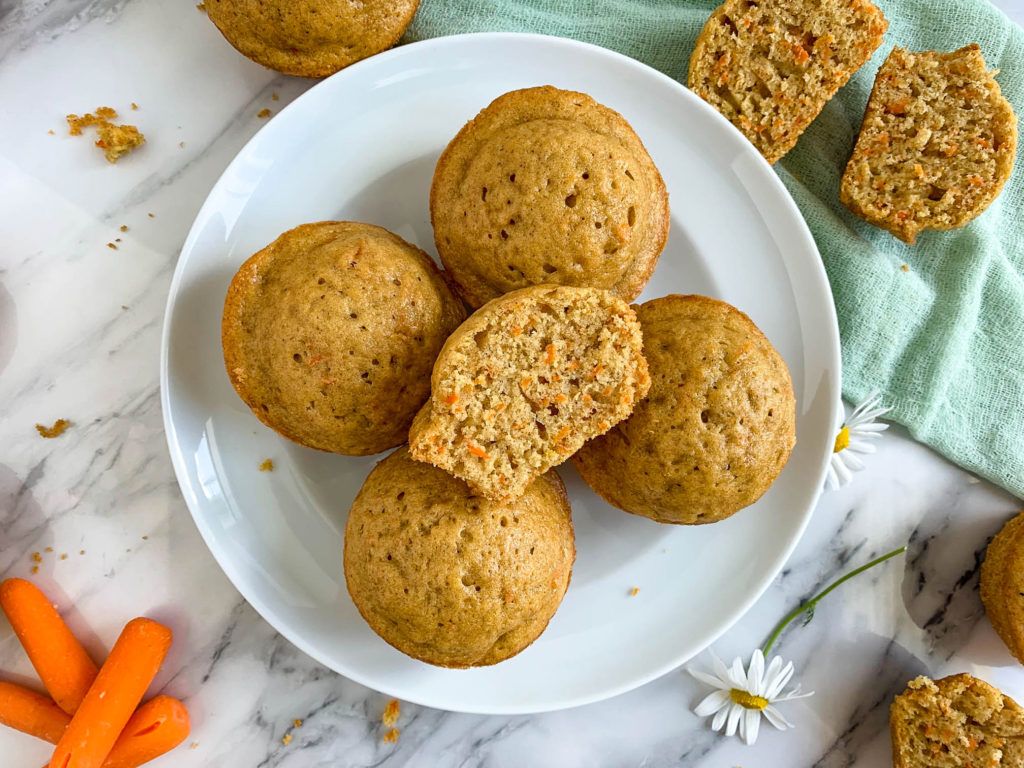 Carrot Cake Muffins on plate overhead shot.