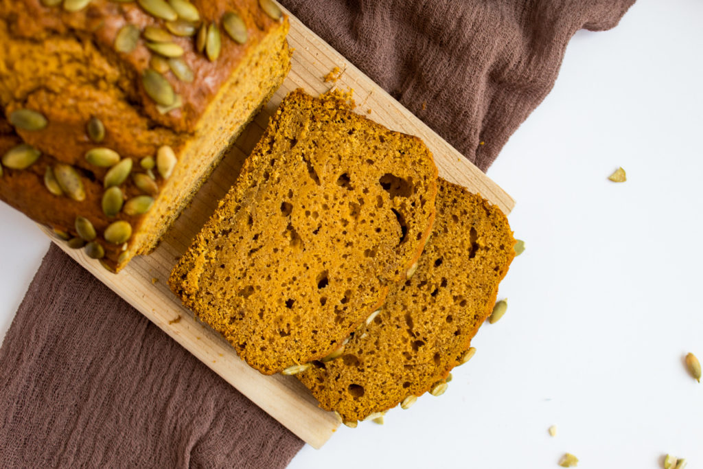 Pumpkin bread overhead shot.