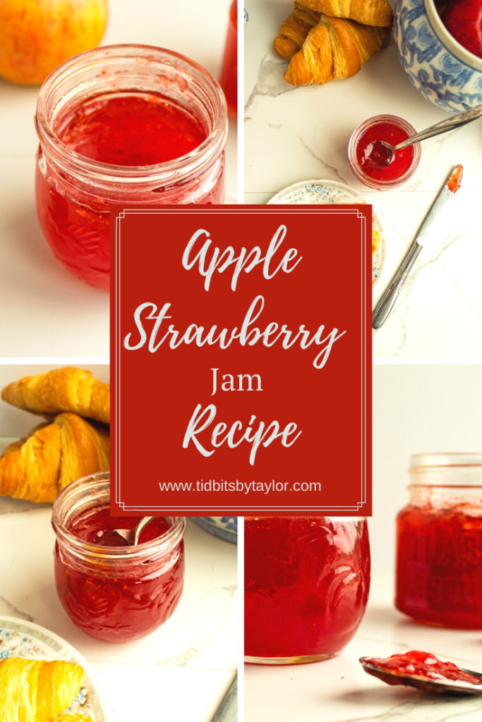 Apple strawberry jam recipe Pinterest image. Click to pin.