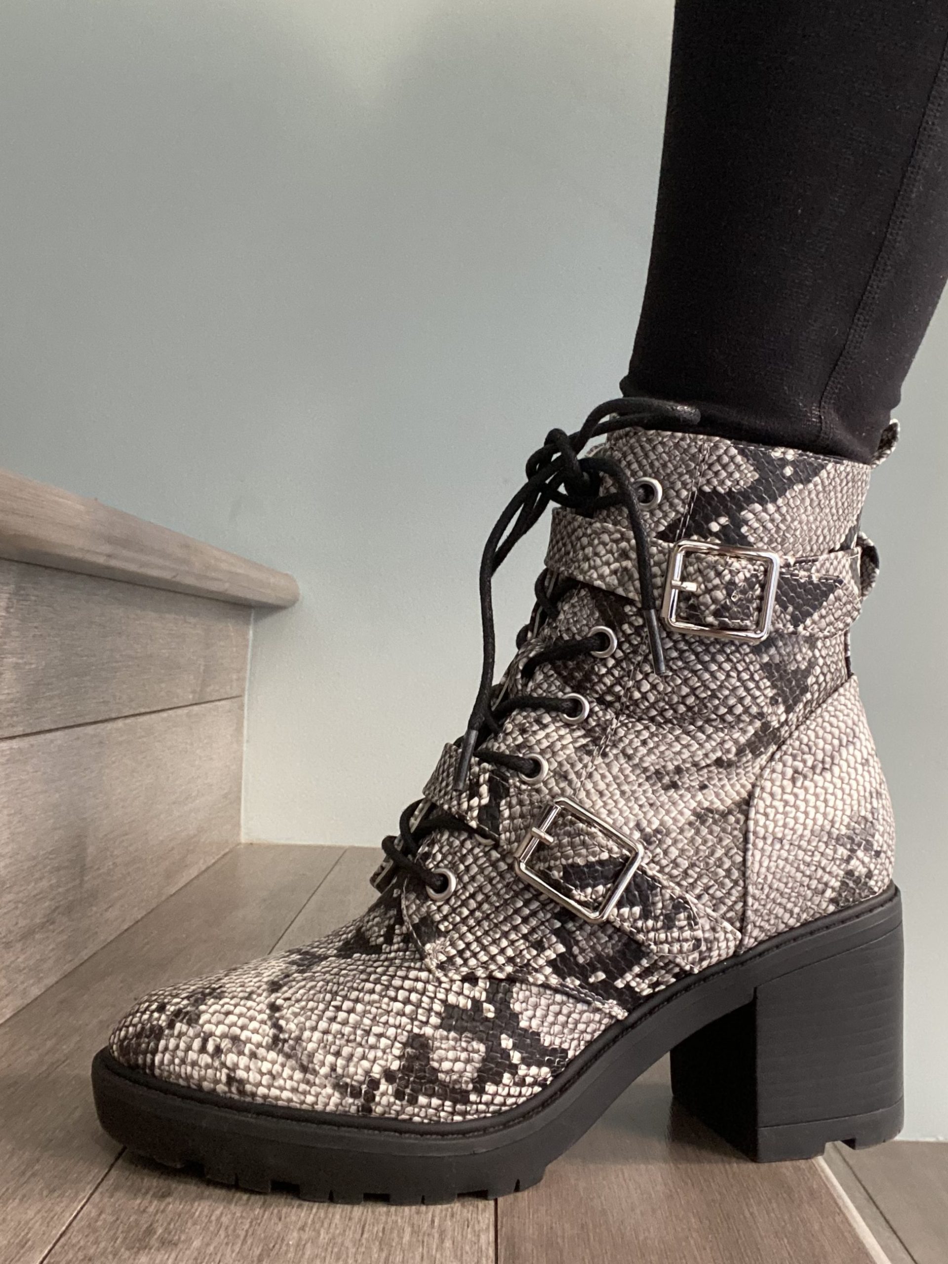 Snakeskin Chunky heel bootie from shoe dazzle.