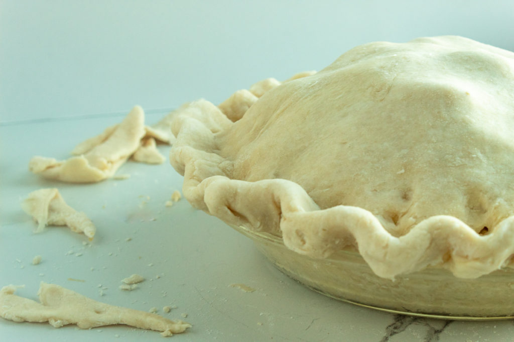 side shot of fluted double pie crust