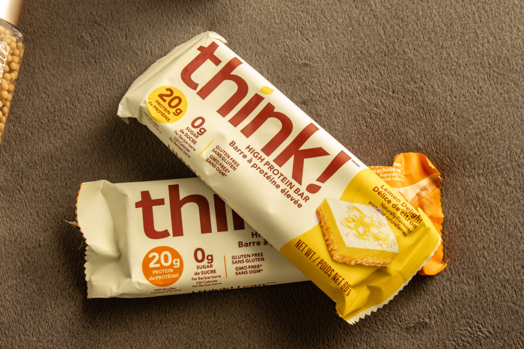 Think! high protein bars overhead shot.