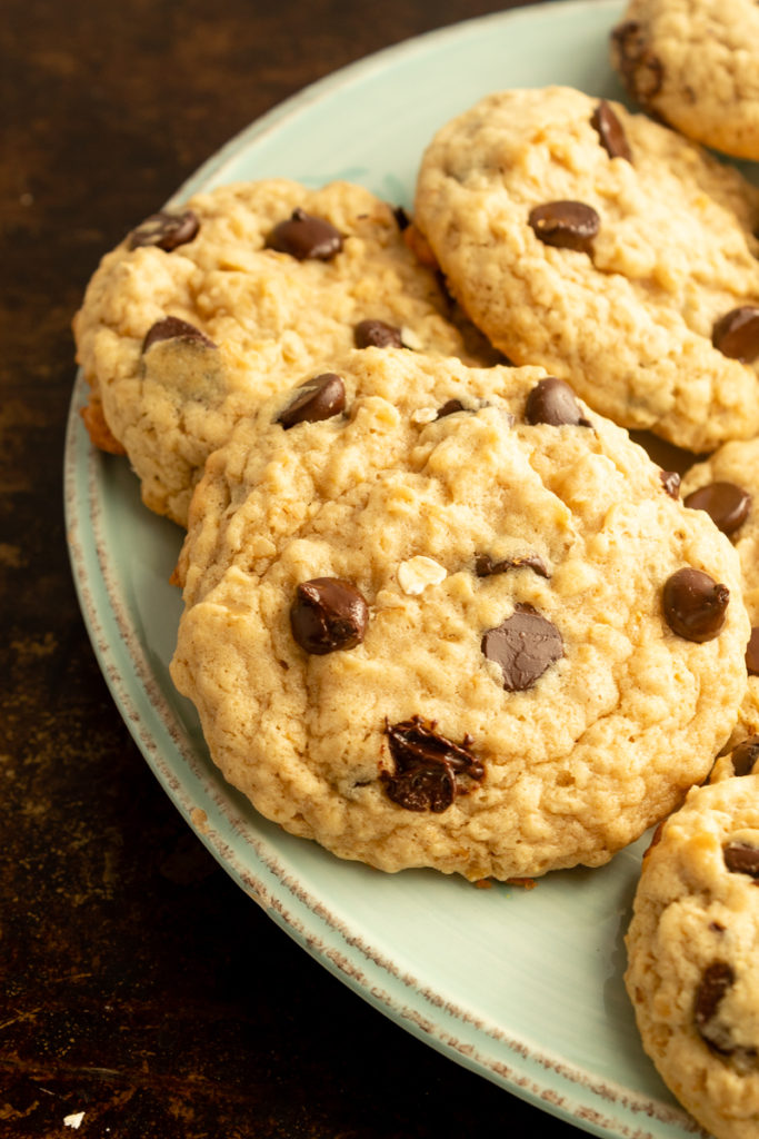 Oatmeal Chocolate Chip cookies on plate.