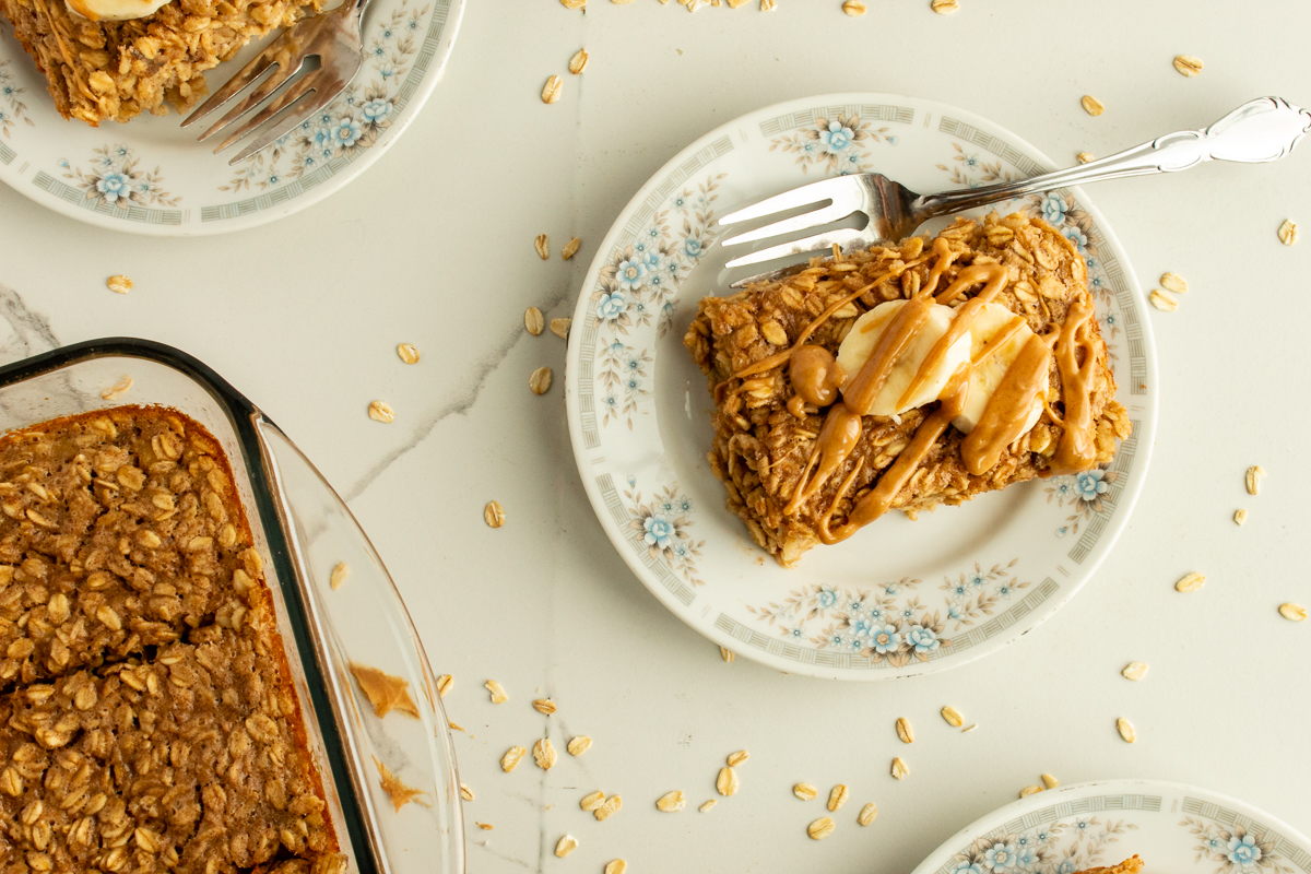 peanut butter baked oatmeal overhead shot