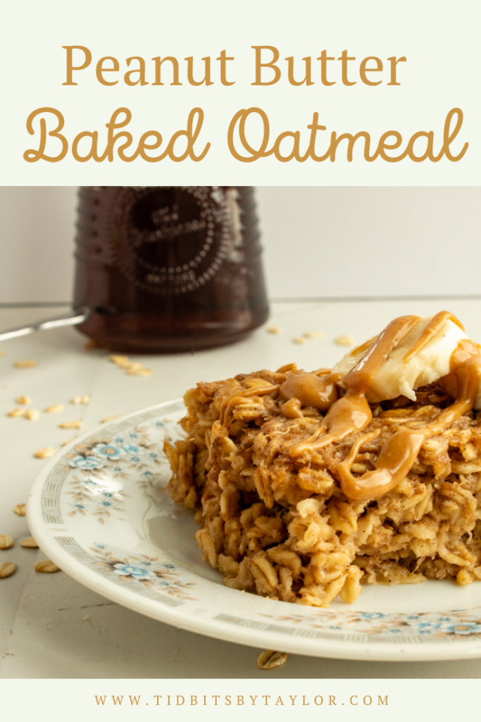 peanut butter baked oatmeal Pinterest image. click to pin.