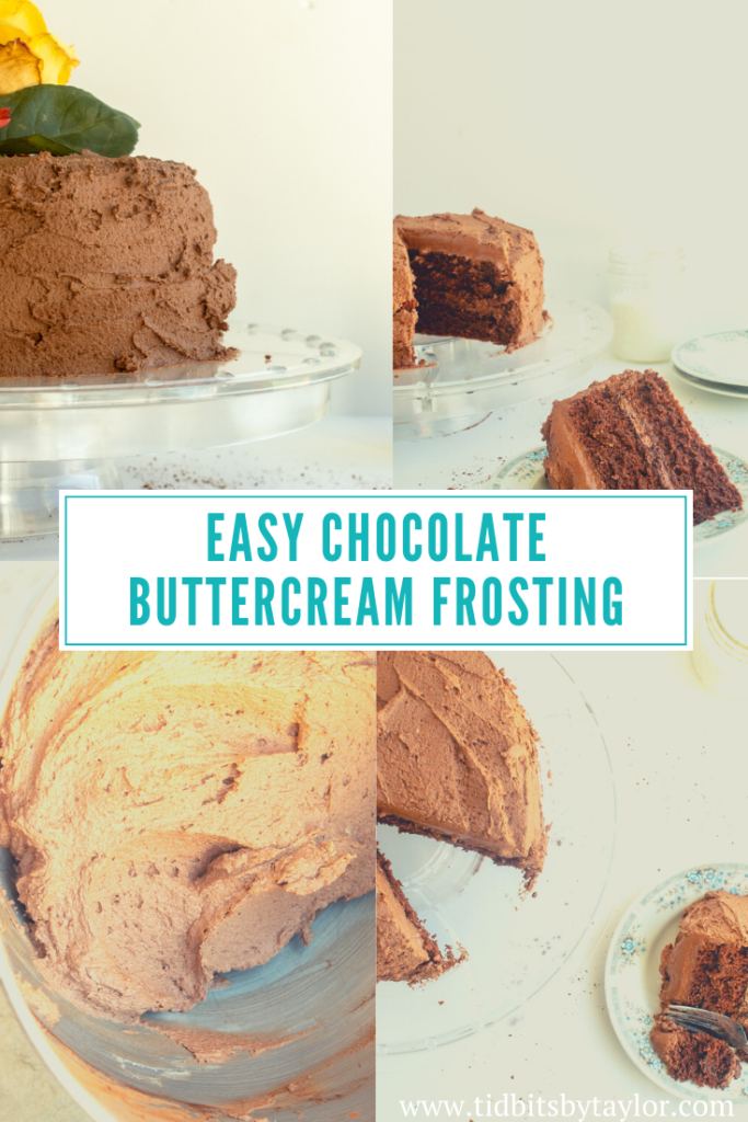 Easy Chocolate Buttercream Frosting Pinterest image. Click to pin.