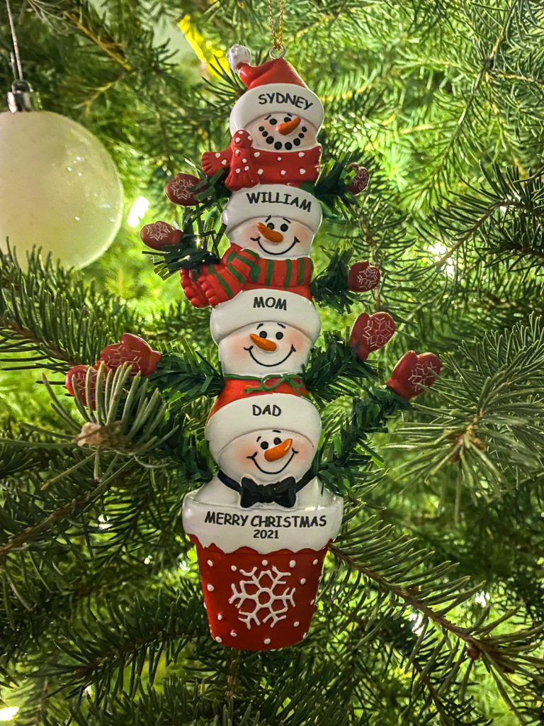 Christmas family ornament hanging on tree- Fall Favourites 2021.