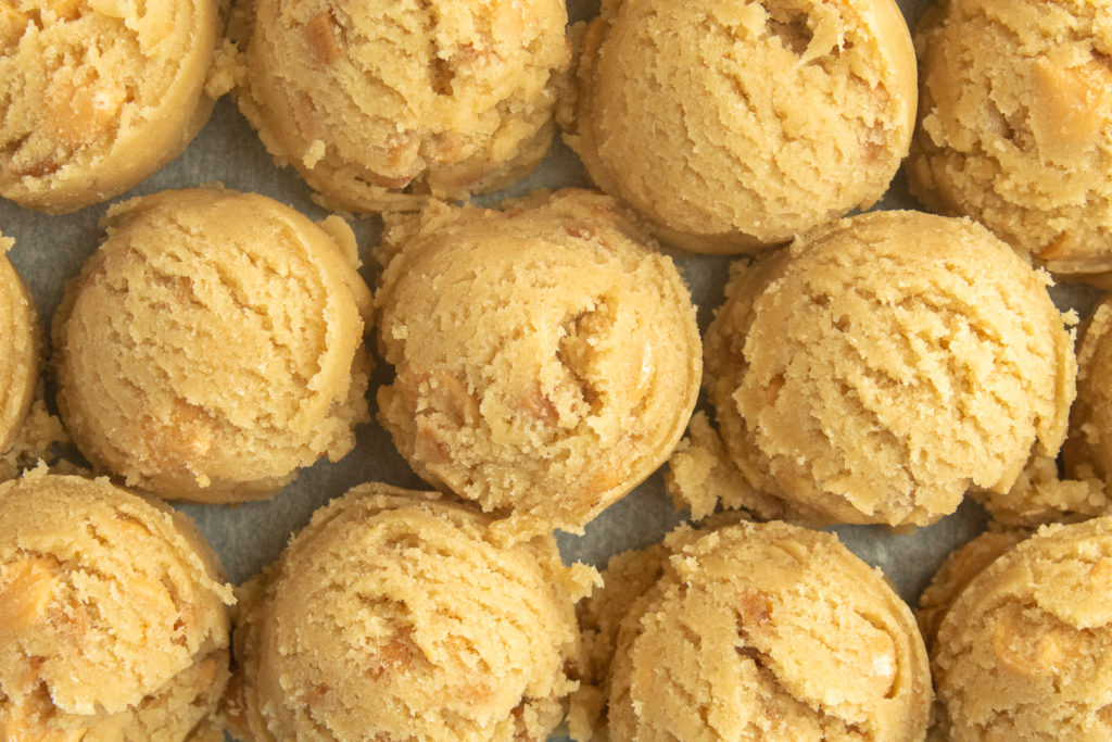 Butterscotch cookie dough mounds overhead shot.