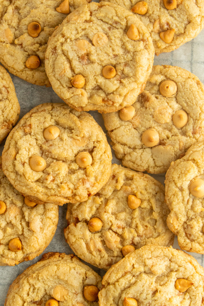 Overhead shot of Butterscotch Cookies on wire rack.