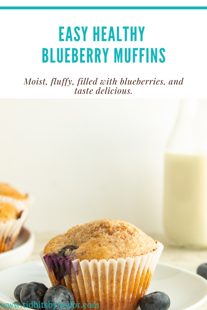 Easy healthy blueberry muffins Pinterest image. Click to pin.