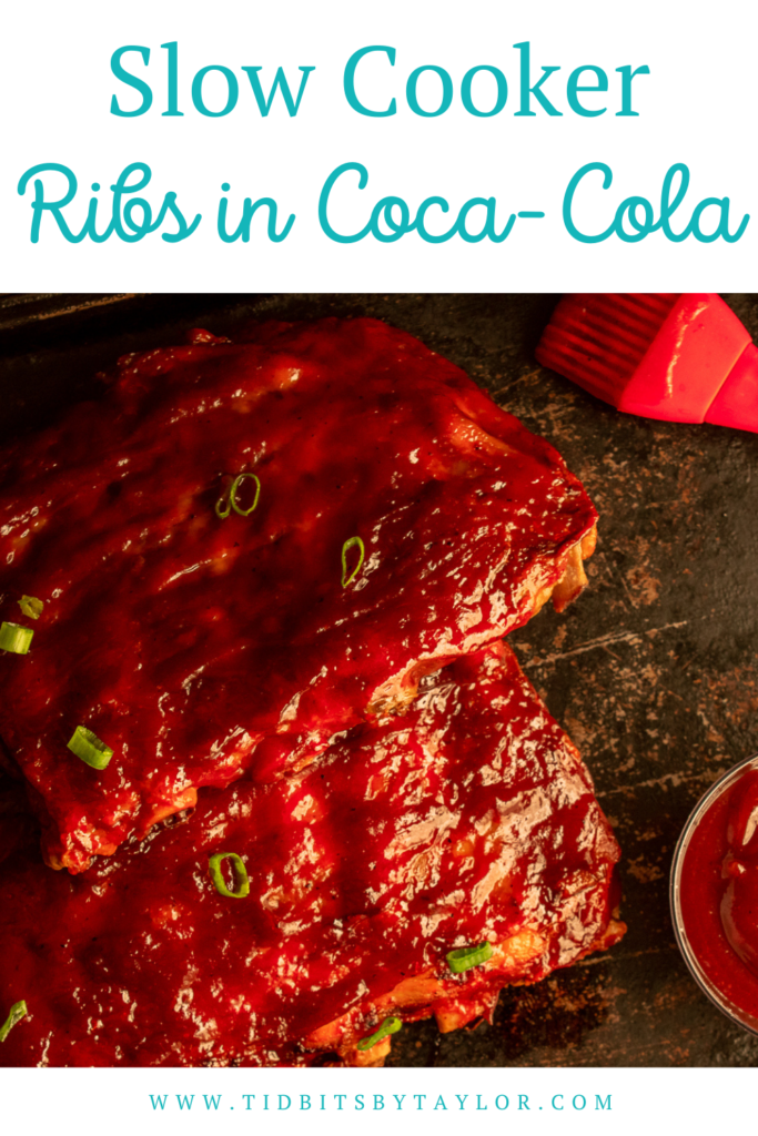 Slow Cooker Ribs in Coca-Cola pinterest image. Click to pin.