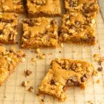 Chewy Nut Blondies angled shot with bite taken out.