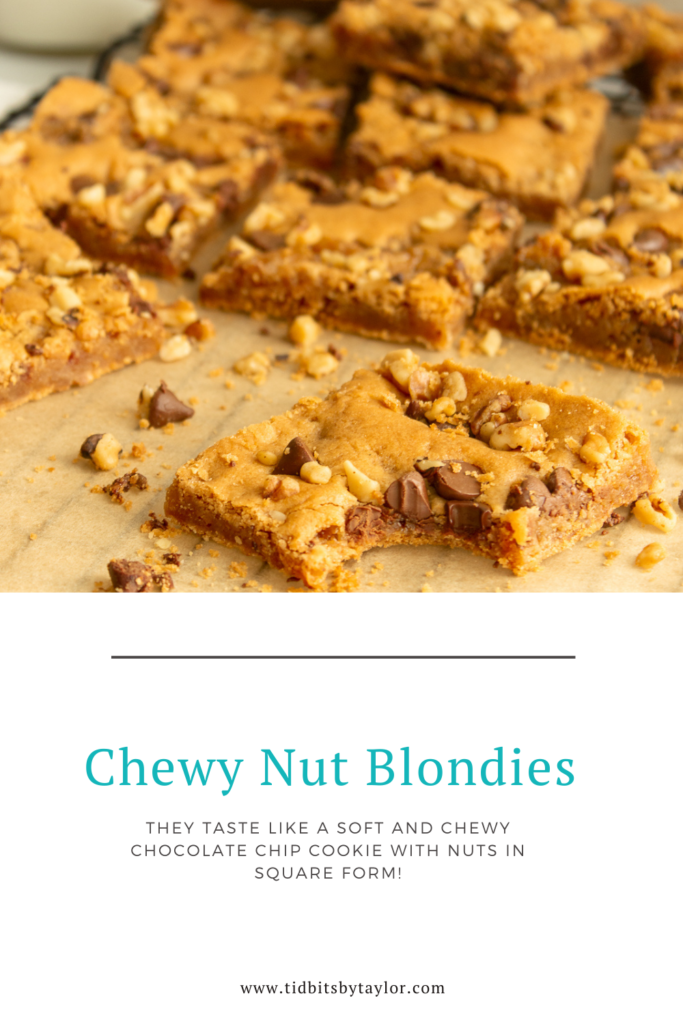 Chewy Nut Blondies Pinterest image. Click to pin.