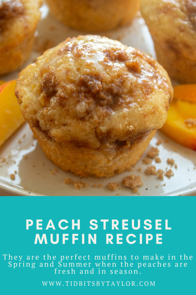 Peach Streusel Muffin recipe pinterest image. Click to pin.