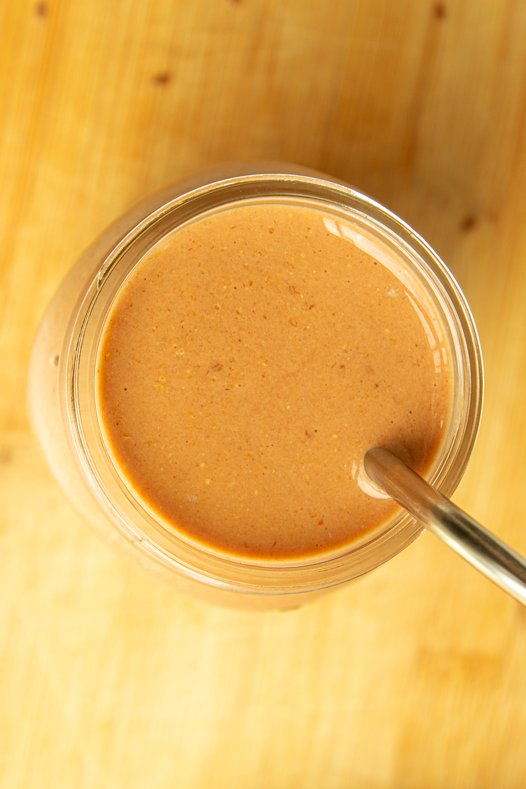 Chocolate smoothie overhead shot.