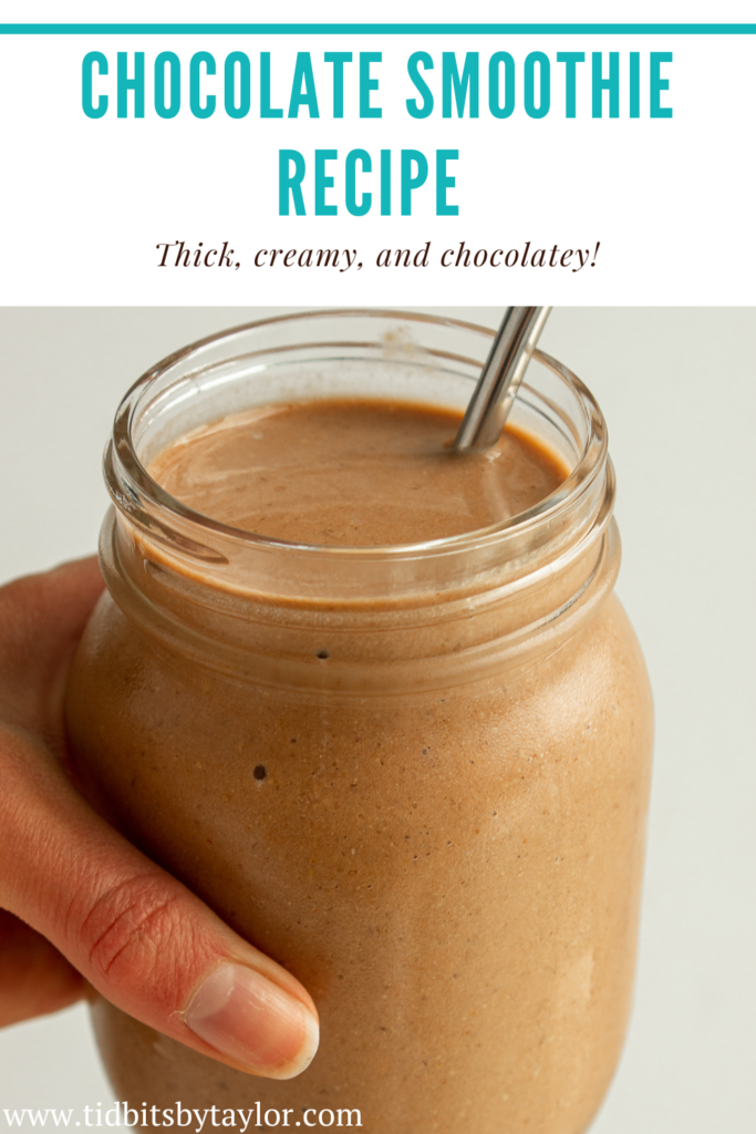 Chocolate smoothie recipe Pinterest image. Click to pin.