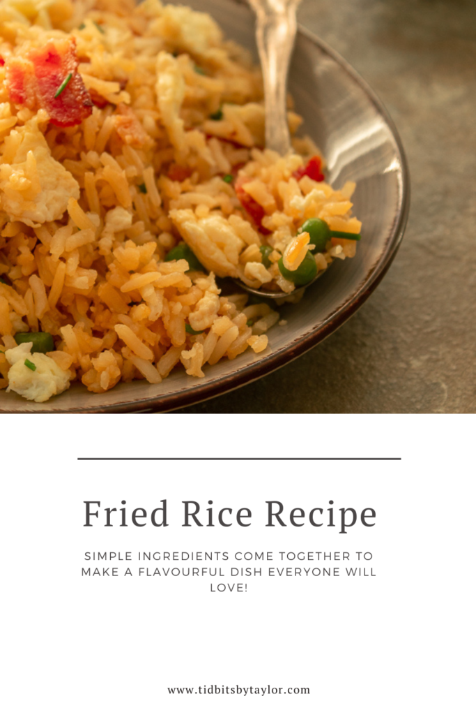 Fried rice recipe Pinterest image. Click to pin.