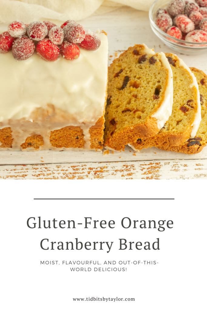 Gluten-Free Orange Cranberry Bread Pinterest image. Click to pin. 