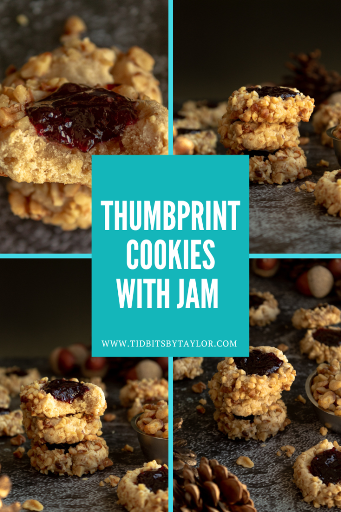 Thumbprint cookies with jam Pinterest image. Click to pin.