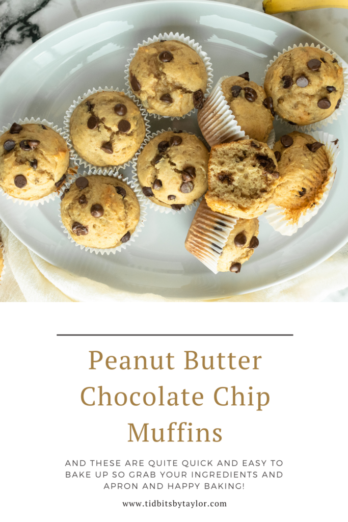 Peanut butter chocolate chip muffins Pinterest image. Click to pin.