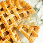 Overhead shot of Apple pie with lattice crust