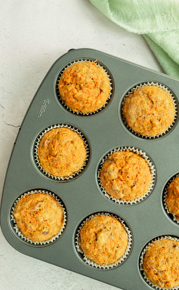 Overhead shot of Morning Glory Muffins in pan.