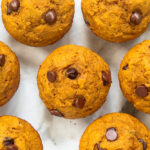 Overhead shot of Pumpkin chocolate chip muffins