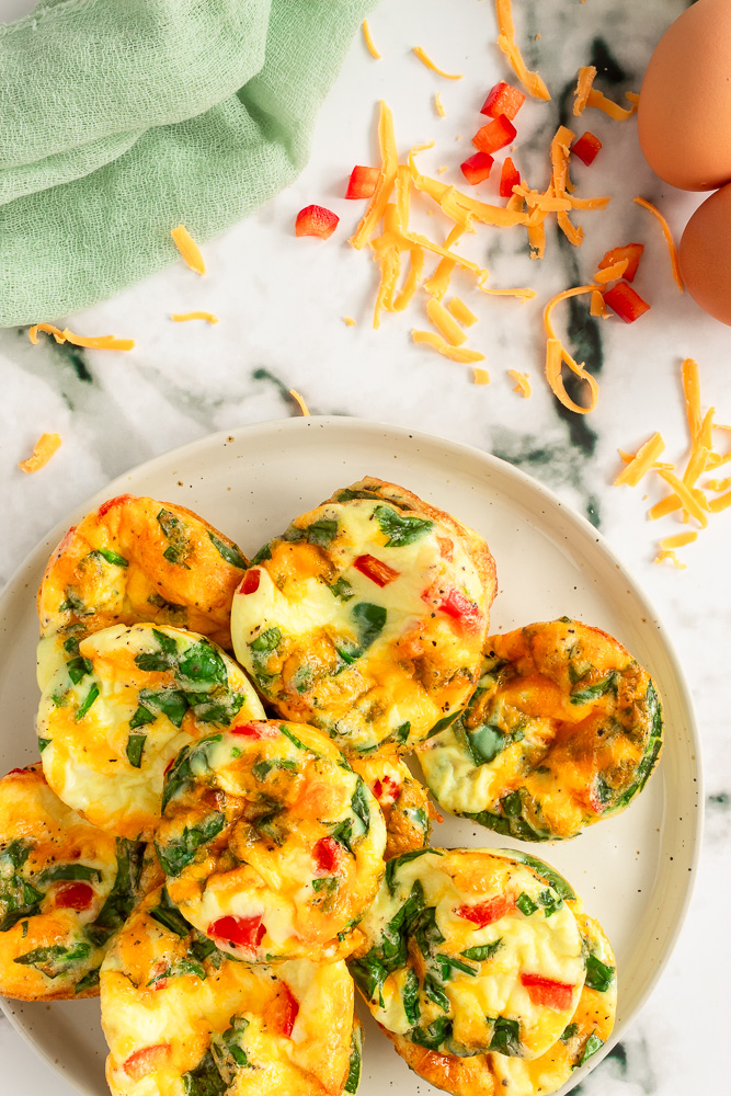 Overhead shot of Easy Breakfast Egg muffins on plate.