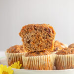 Straight on shot of Morning Glory Muffins cut in half.