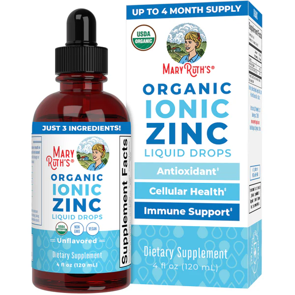 Mary Ruths organic ionic zinc liquid drops bottle and package.