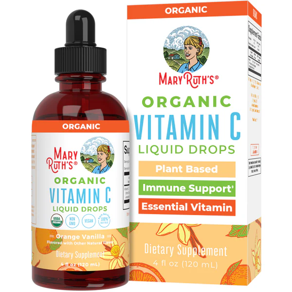 Mary Ruths organic vitamin c liquid drops bottle and package.