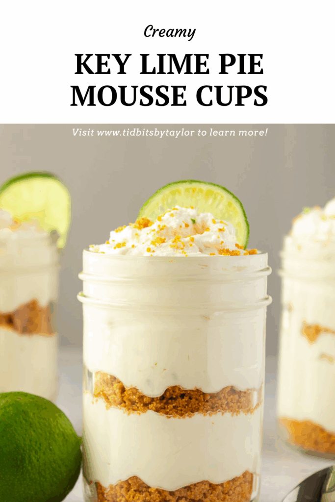 Creamy key lime pie mousse cups pinterest image. Click to pin.