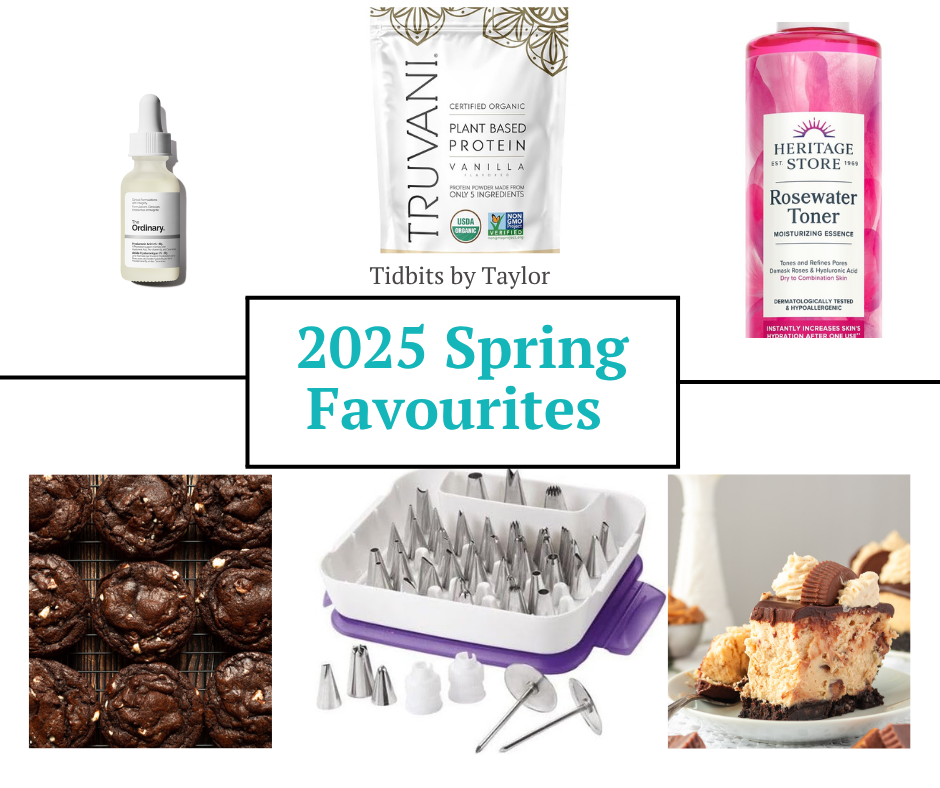 2025 Spring favourites collage of my favourite things.