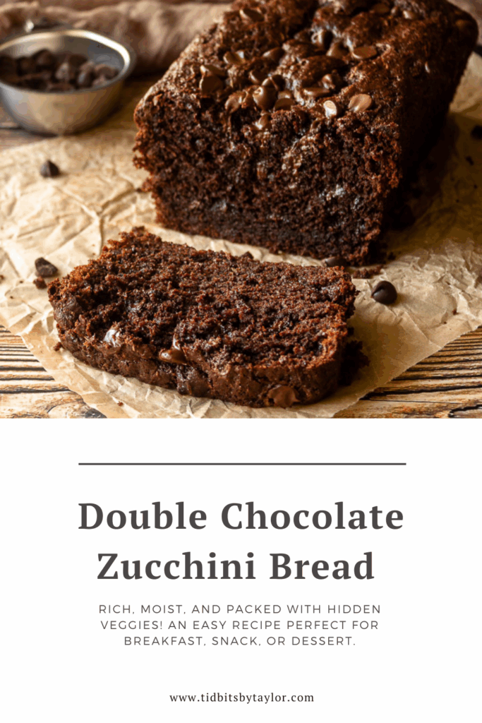 Double Chocolate zucchini bread pinterest image. Click to pin.