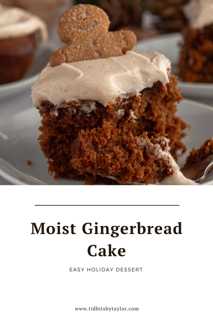 Moist Gingerbread cake pinterest image. click to pin